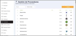 Listado de proveedores en SGT