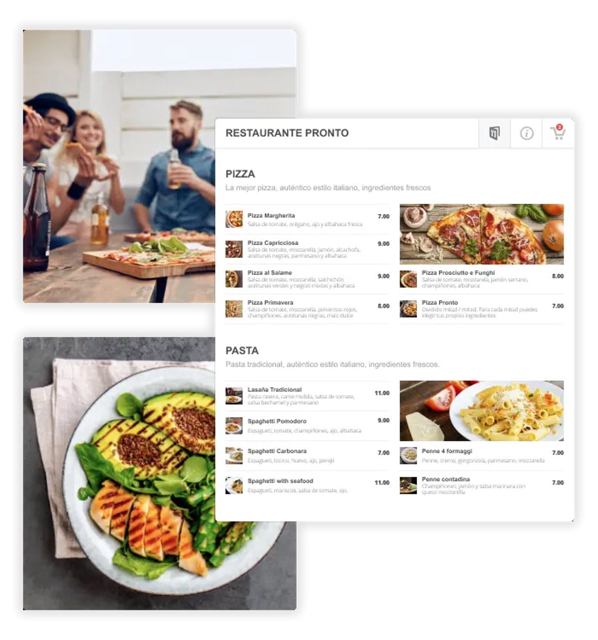Menú digital con fotos de los platos, abierto en el celular tras escanear el código QR de la mesa